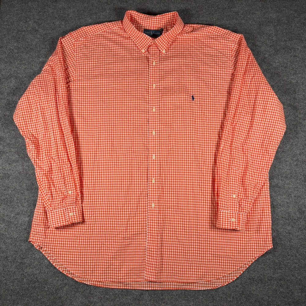 Ralph Lauren Button Down Shirt Mens 4XLT Orange White Plaid Long Sleeve